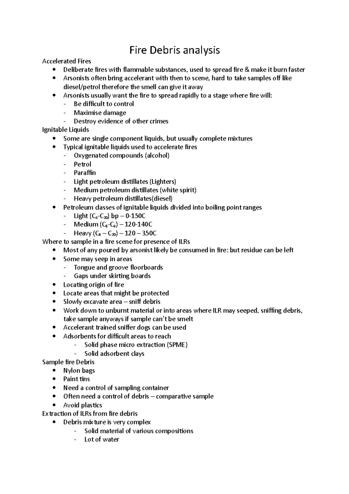 Fire Debris analysis collection and identification Fire Debris