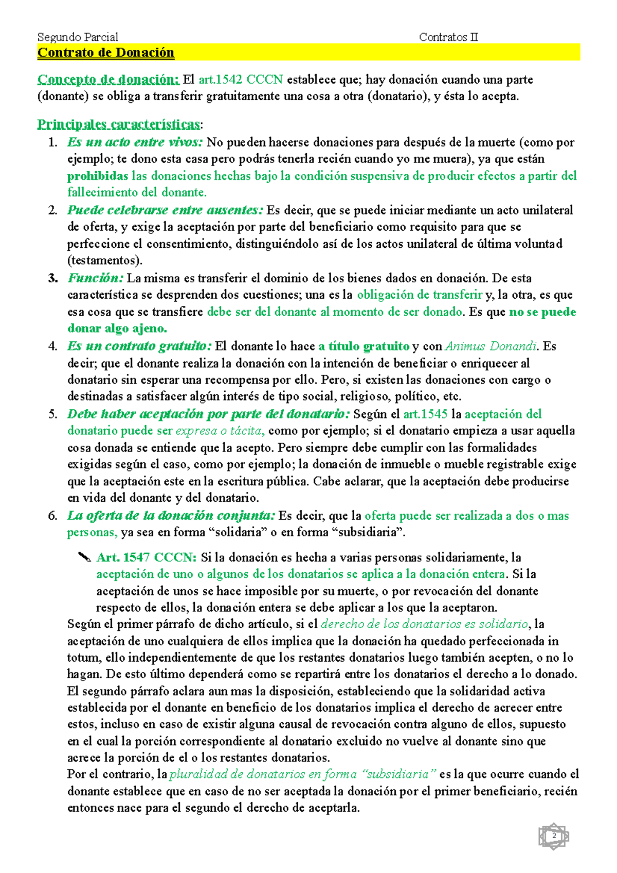 Segundo Parcial Contratos II - Contrato De Donación Concepto De ...