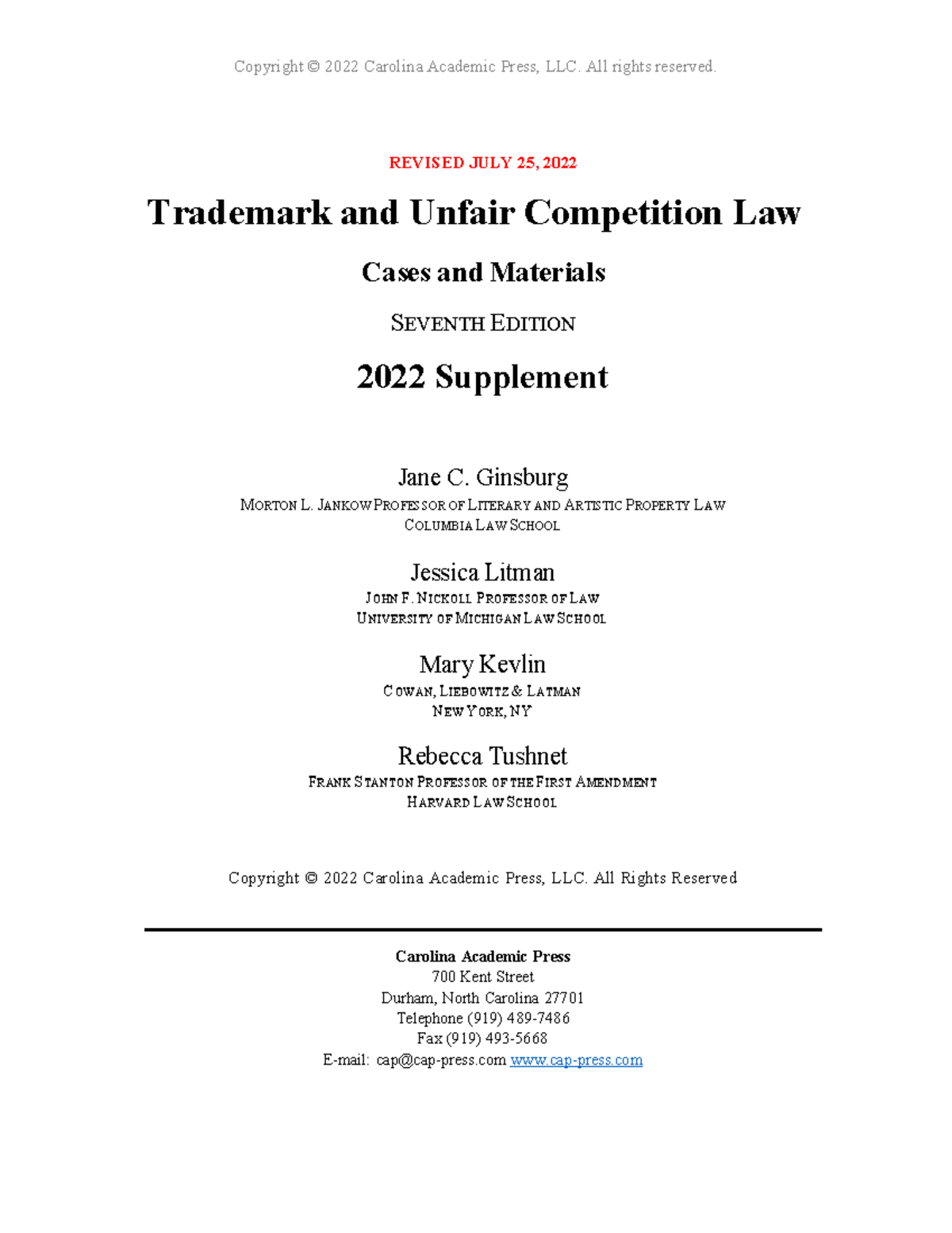 Trademark Textbook Supplement - REVISED JULY 25, 2022 Trademark And ...