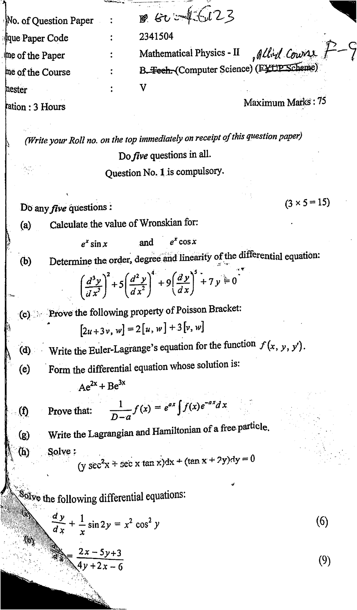 Mathematical Physics - II - Bachelor of Science - Studocu