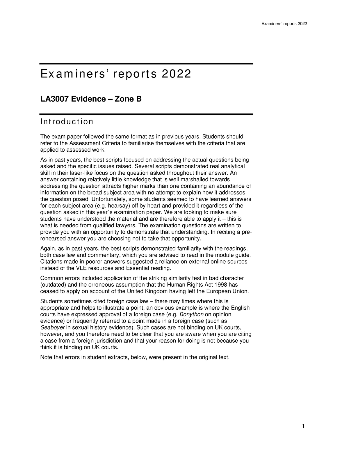 Evidence Report 2022B - Examiners’ Reports 2022 Ex A M I N E R S ’ R E ...