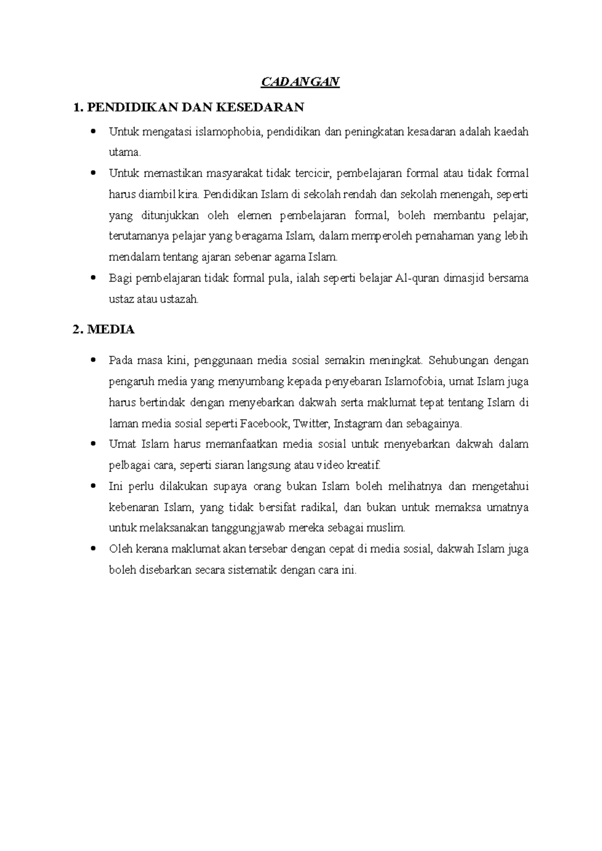 Script CTU552 - CADANGAN 1. PENDIDIKAN DAN KESEDARAN Untuk Mengatasi ...