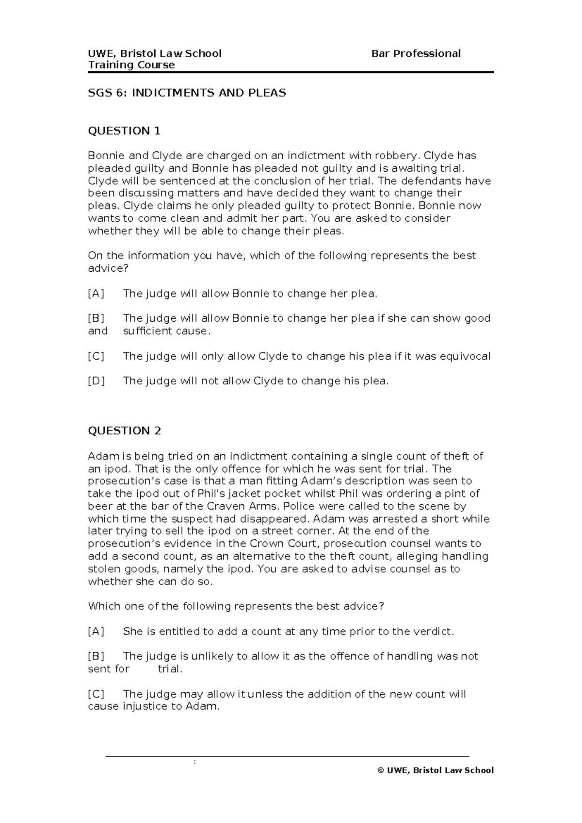 CLS 6 MCQ 1920 Complete - notes - Training Course SGS 6: INDICTMENTS ...