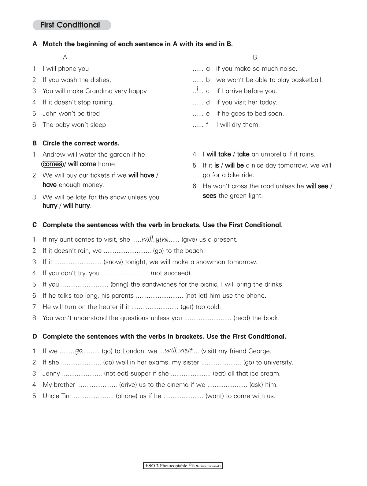 First Conditional - Ingles - First Conditional go will visit A Match ...