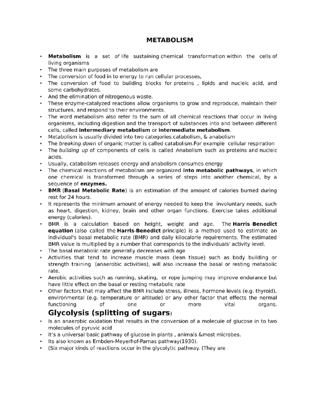 Metabolism - exam oriented short notes - Biochemistry - Studocu