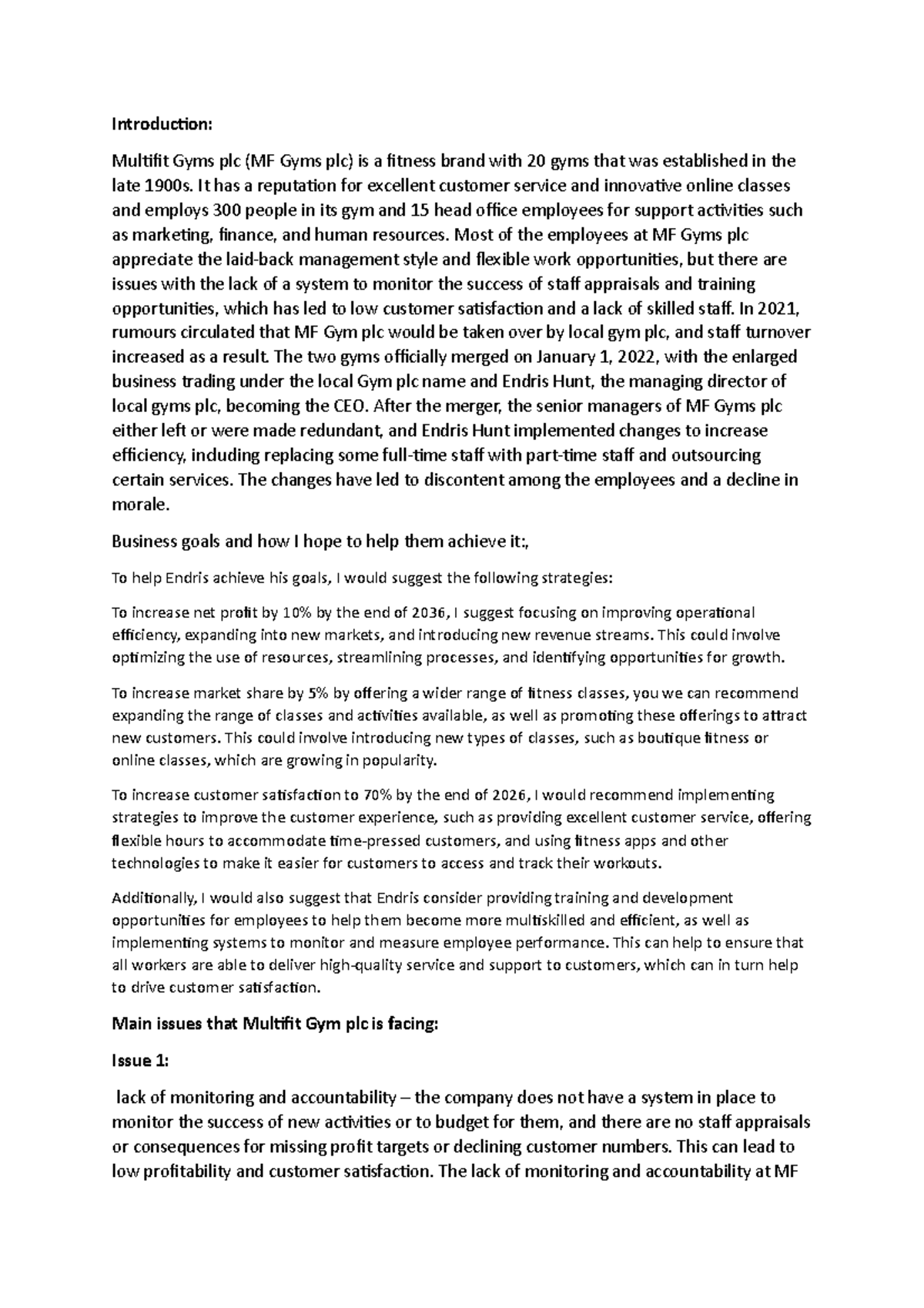 UNIT 6 Model Answer eklmdmepm Introduction Multifit Gyms plc (MF