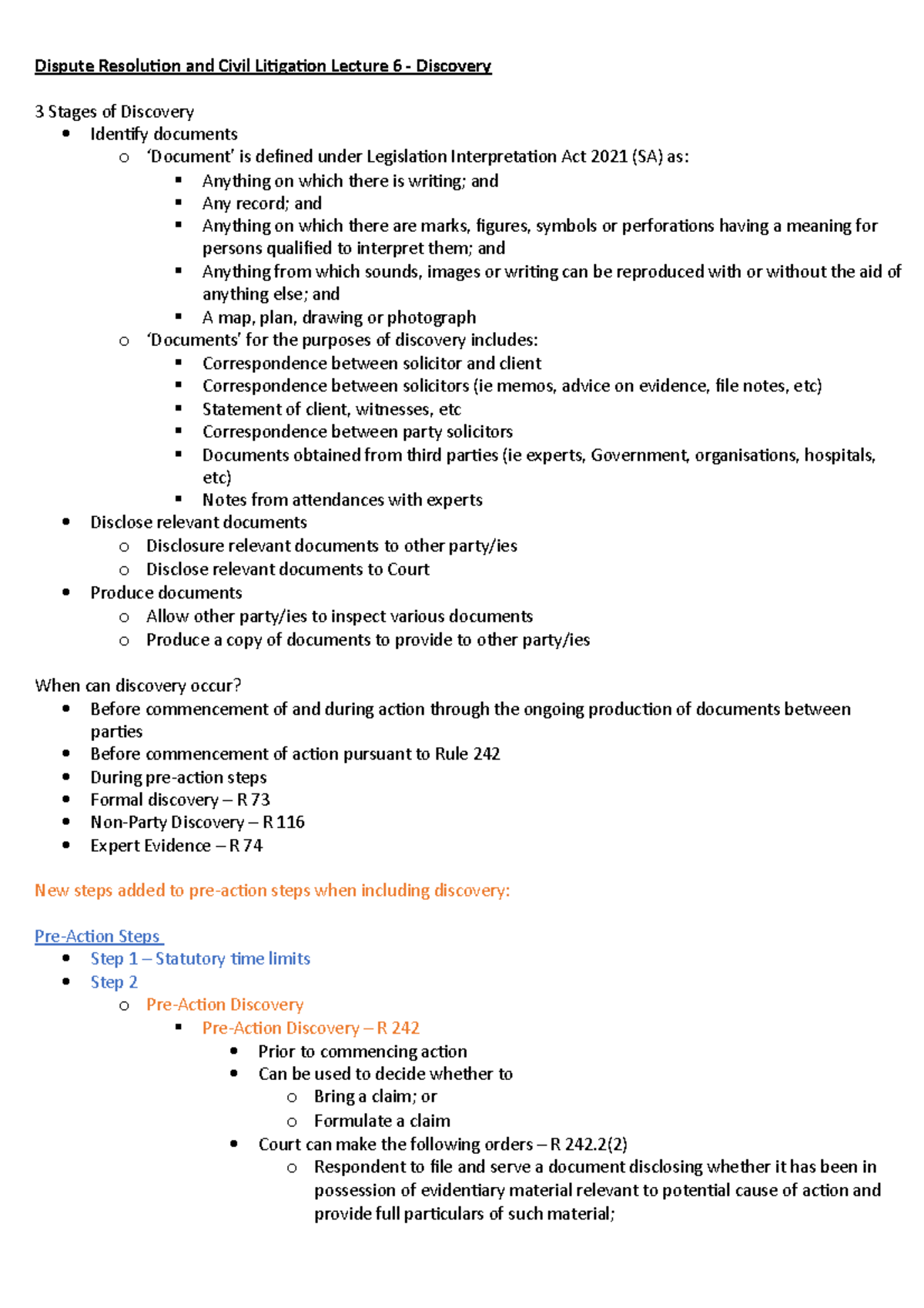 Lecture 6 Notes - Dispute Resolution and Civil Litigation Lecture 6 ...