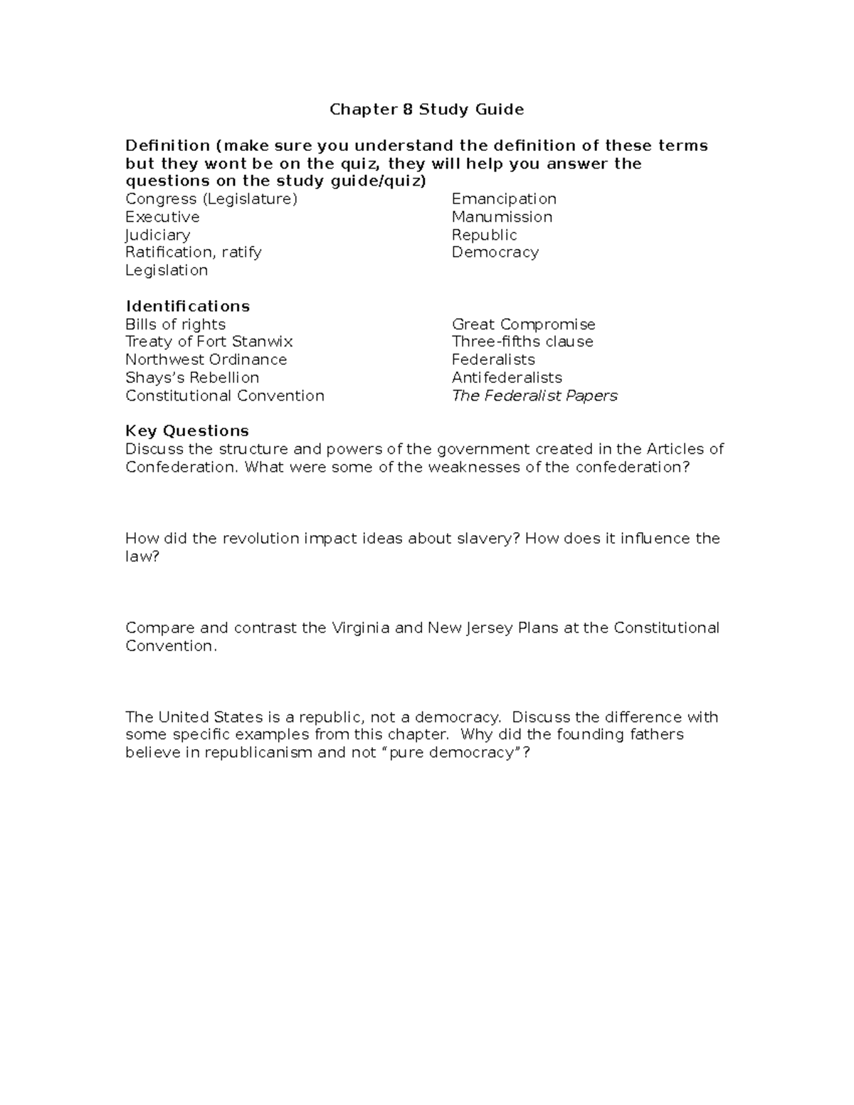 Chapter 8 Study Guide Professor Wuebker Chapter 8 Study Guide