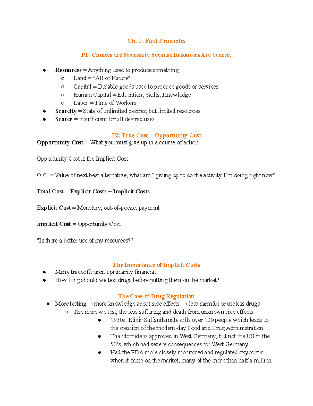 CH.1 ECON Notes - Ch. 1: First Principles P1: Choices are Necessary ...