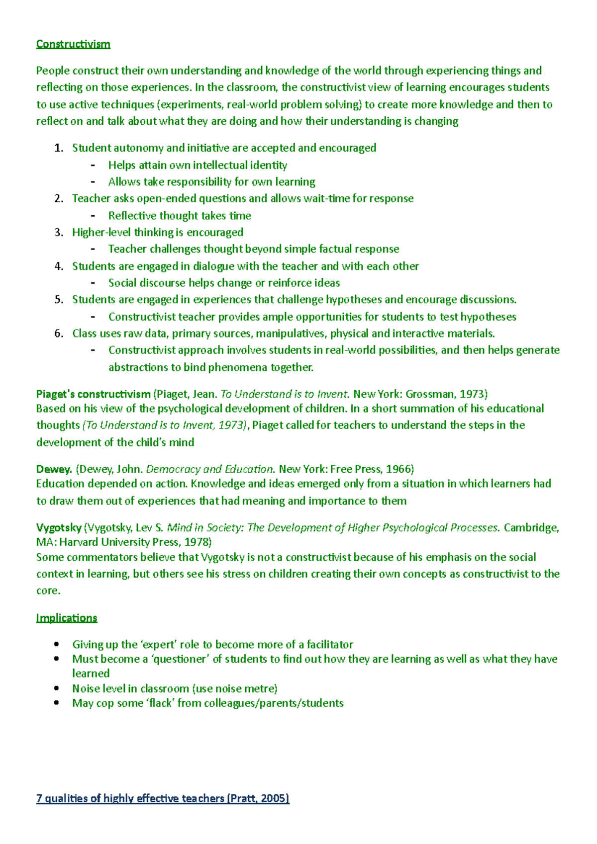 Lecture notes, lectures 1-8 - Constructivism People construct their own ...