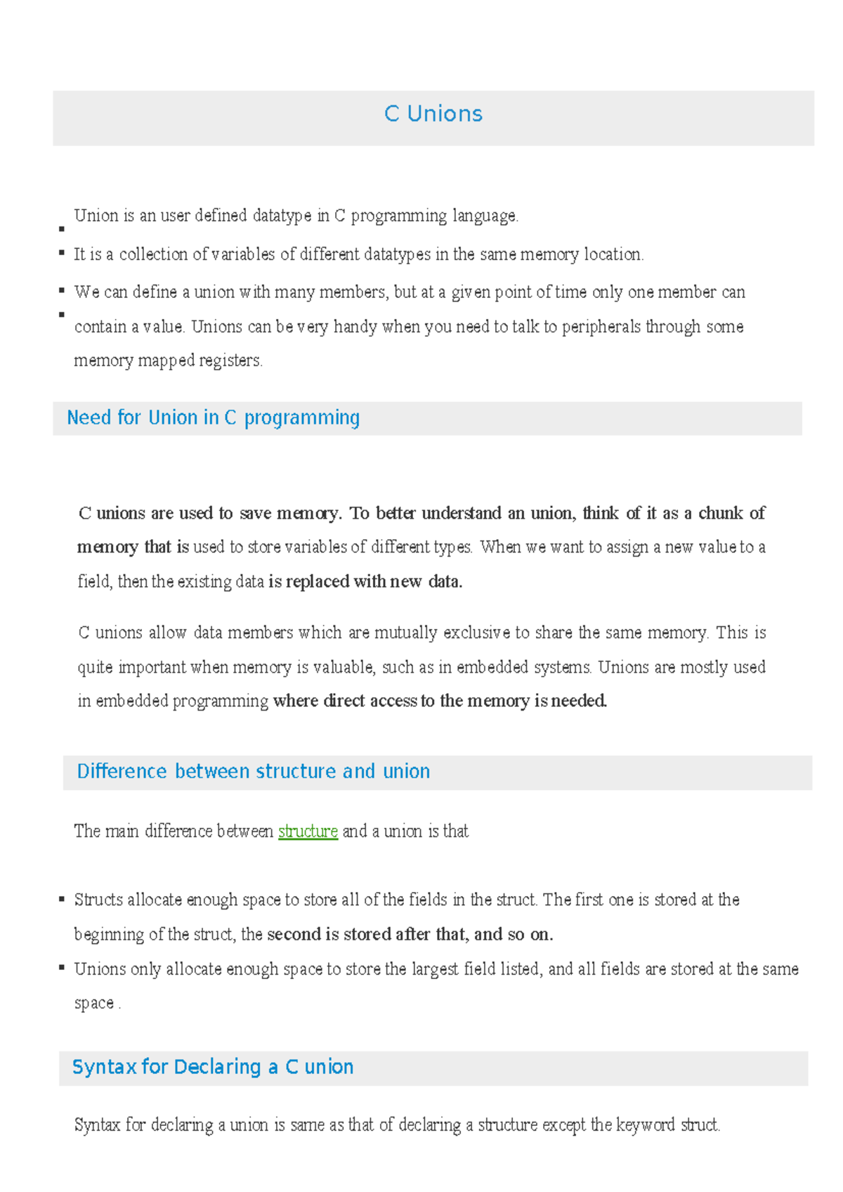 Unions and enum - Union is an user defined datatype in C programming ...