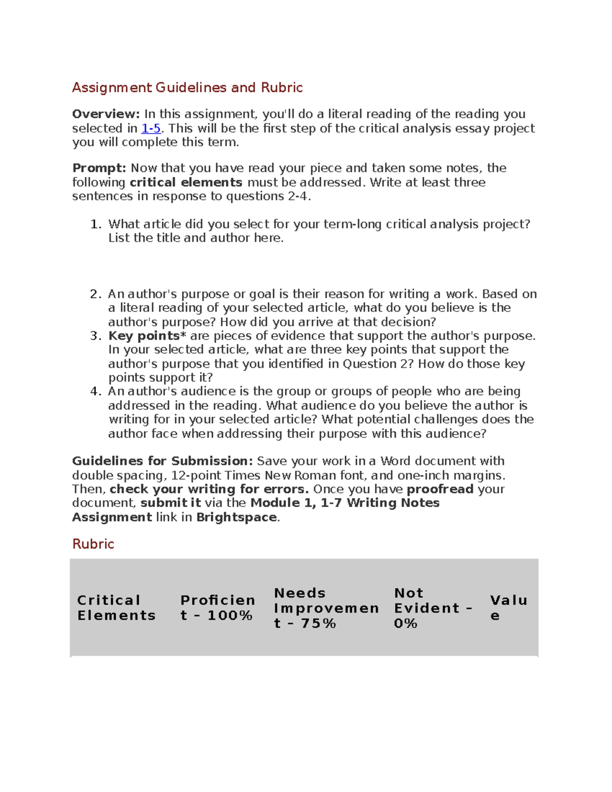 Assignment Guidelines and Rubric - Assignment Guidelines and Rubric ...