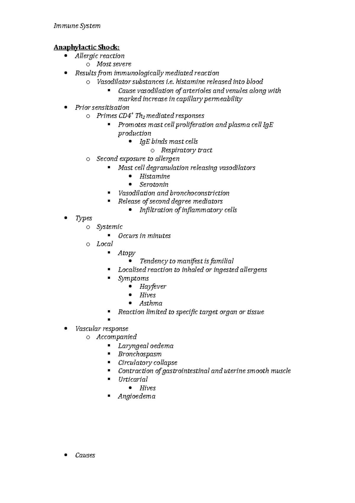 Anaphylactic Shock Lecture Notes Immune System Anaphylactic Shock