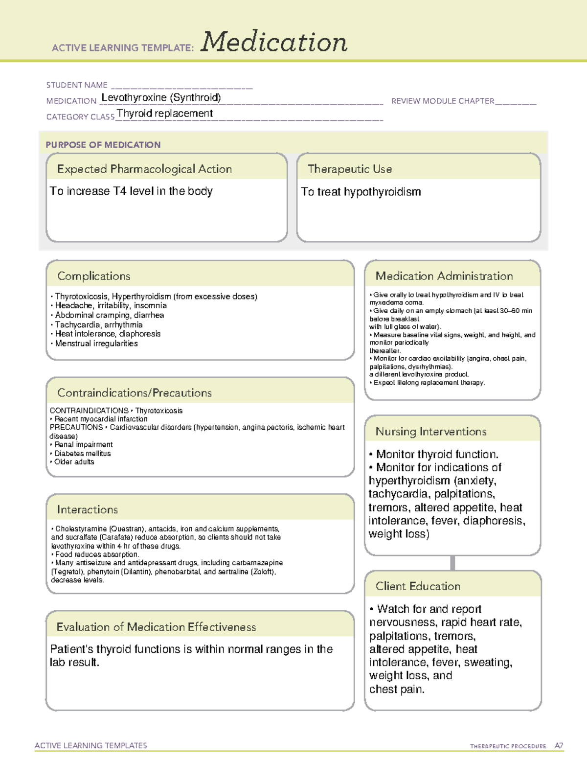 Levothyroxine - ACTIVE LEARNING TEMPLATES THERAPEUTIC PROCEDURE A ...