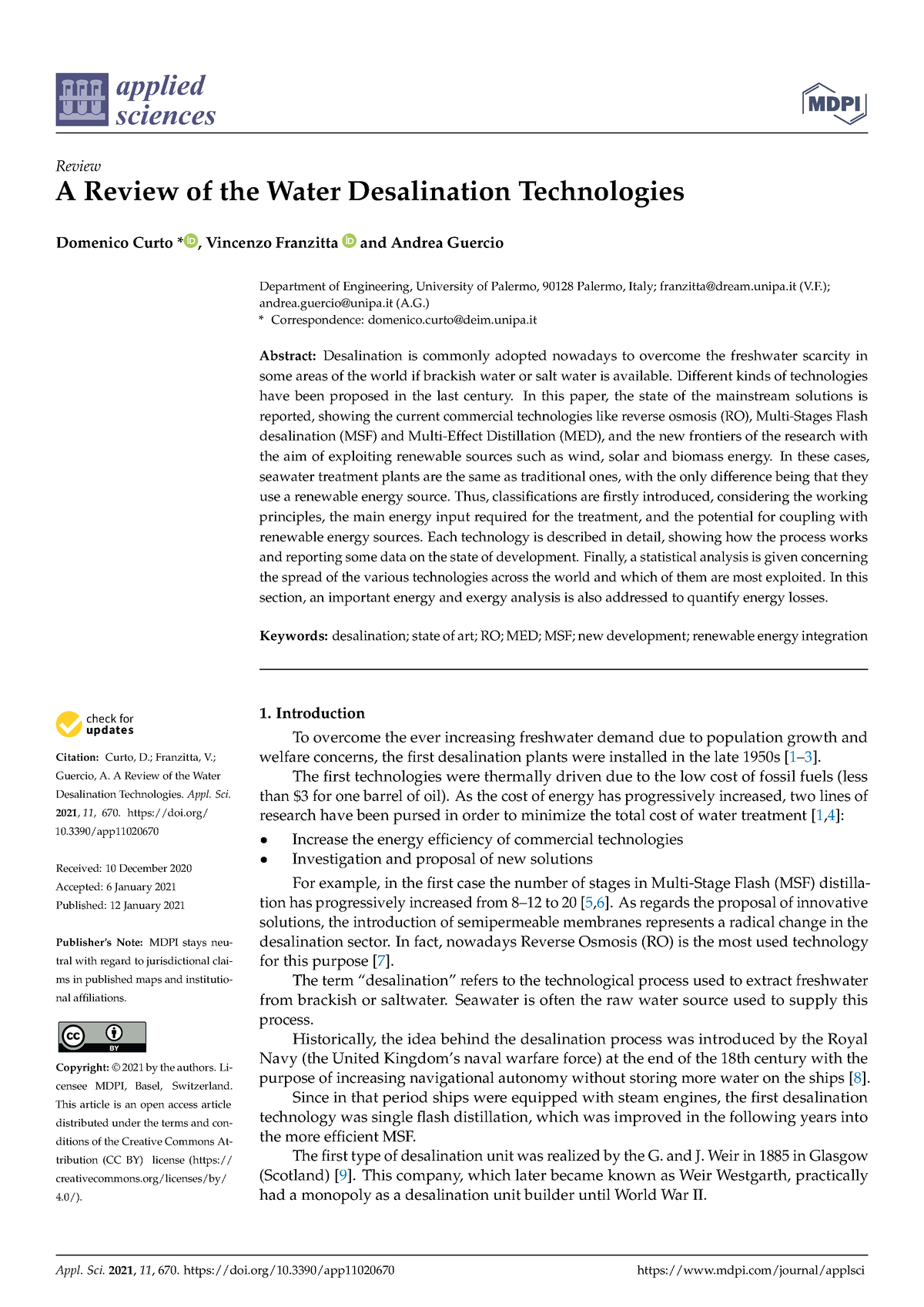 1. Hand-out 10 - A Review Of The Water Desalination Technologies ...