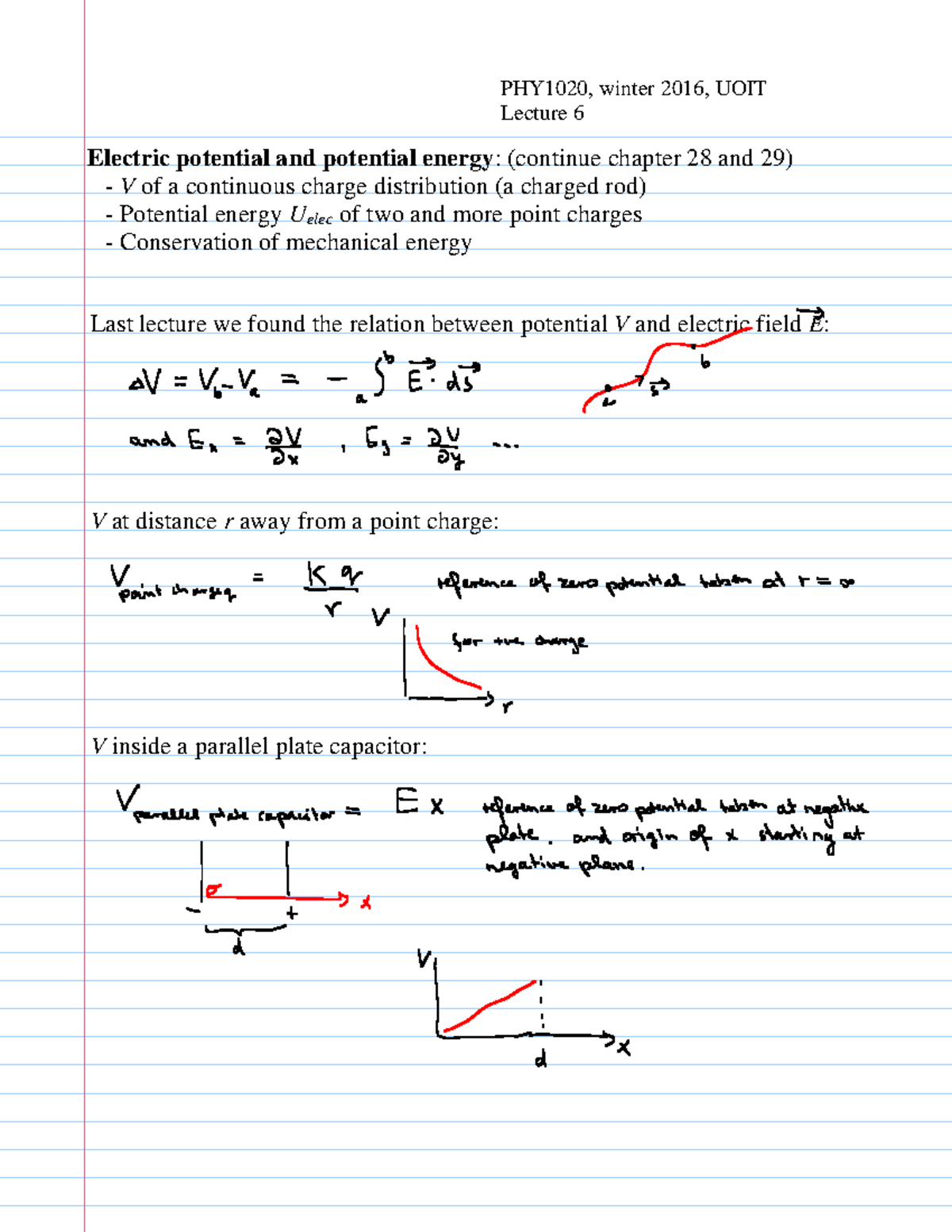 L6 - PHY1020U - Winter 2016 - Electric Potential And Potential Energy ...