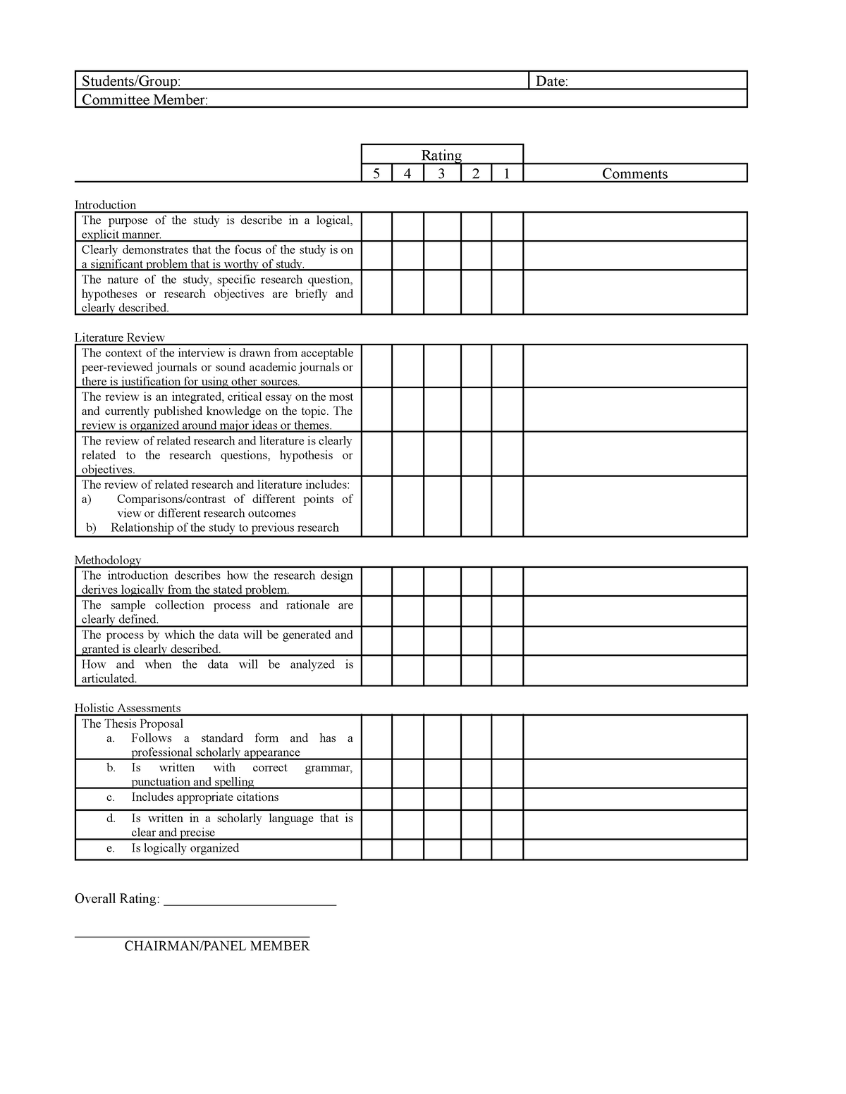 Panel Evaluation proposal - Students/Group: Date: Committee Member ...