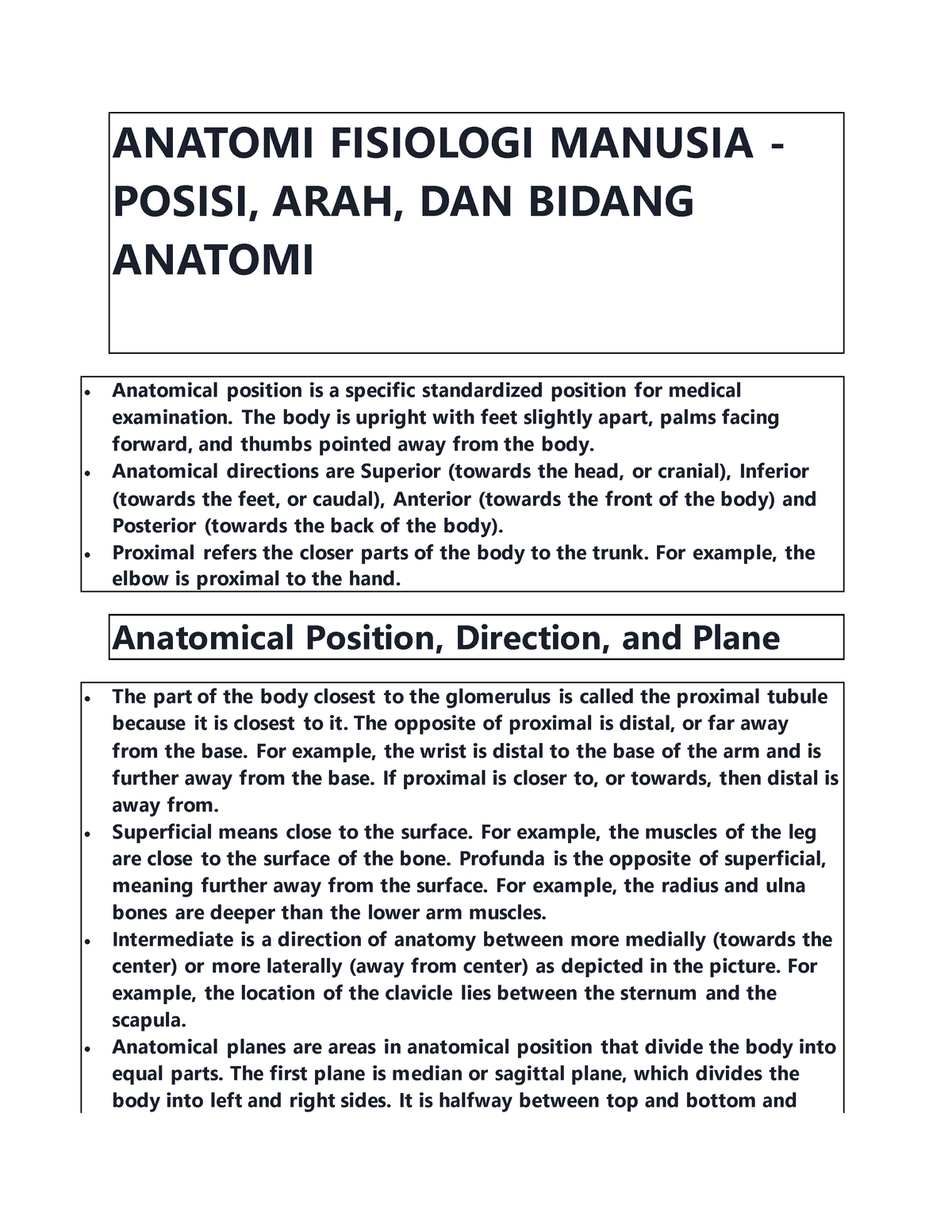 Anatomi Fisiologi Manusia - Posisi, ARAH, DAN Bidang Anatomi - ANATOMI ...