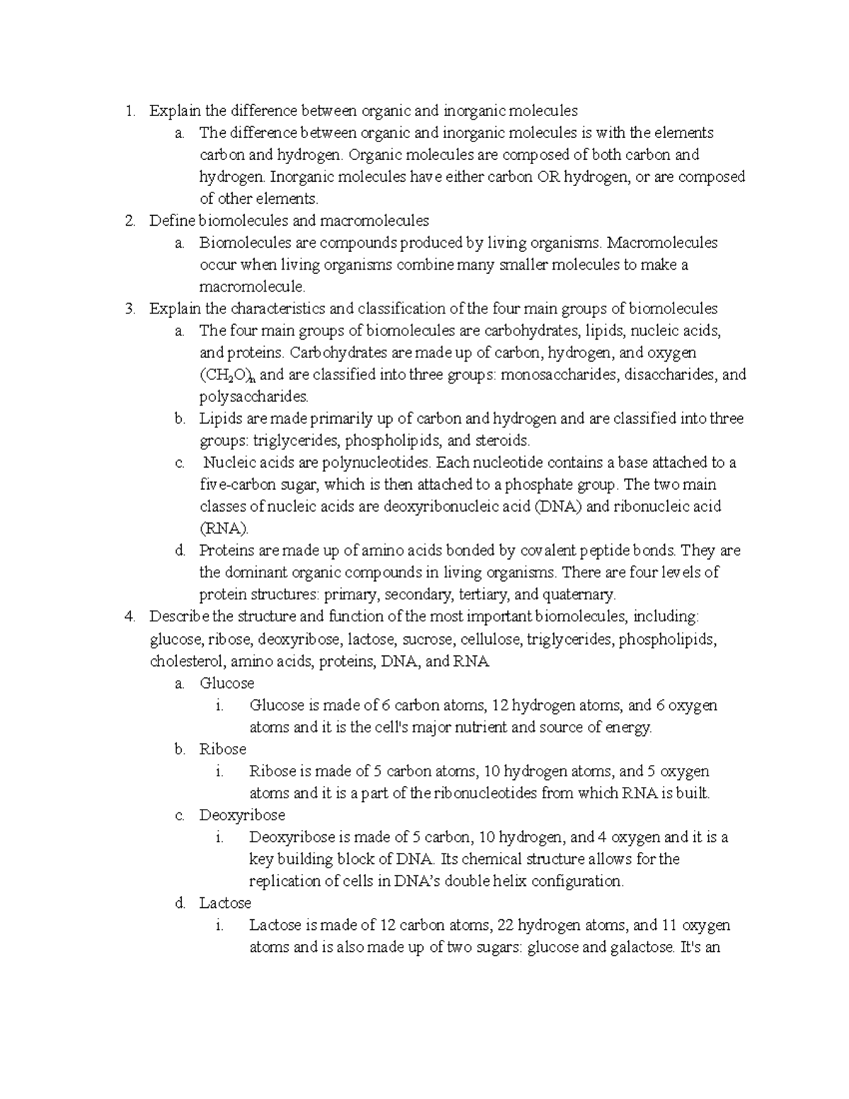 Biomolecules Structure and Function Practice Questions Explain the