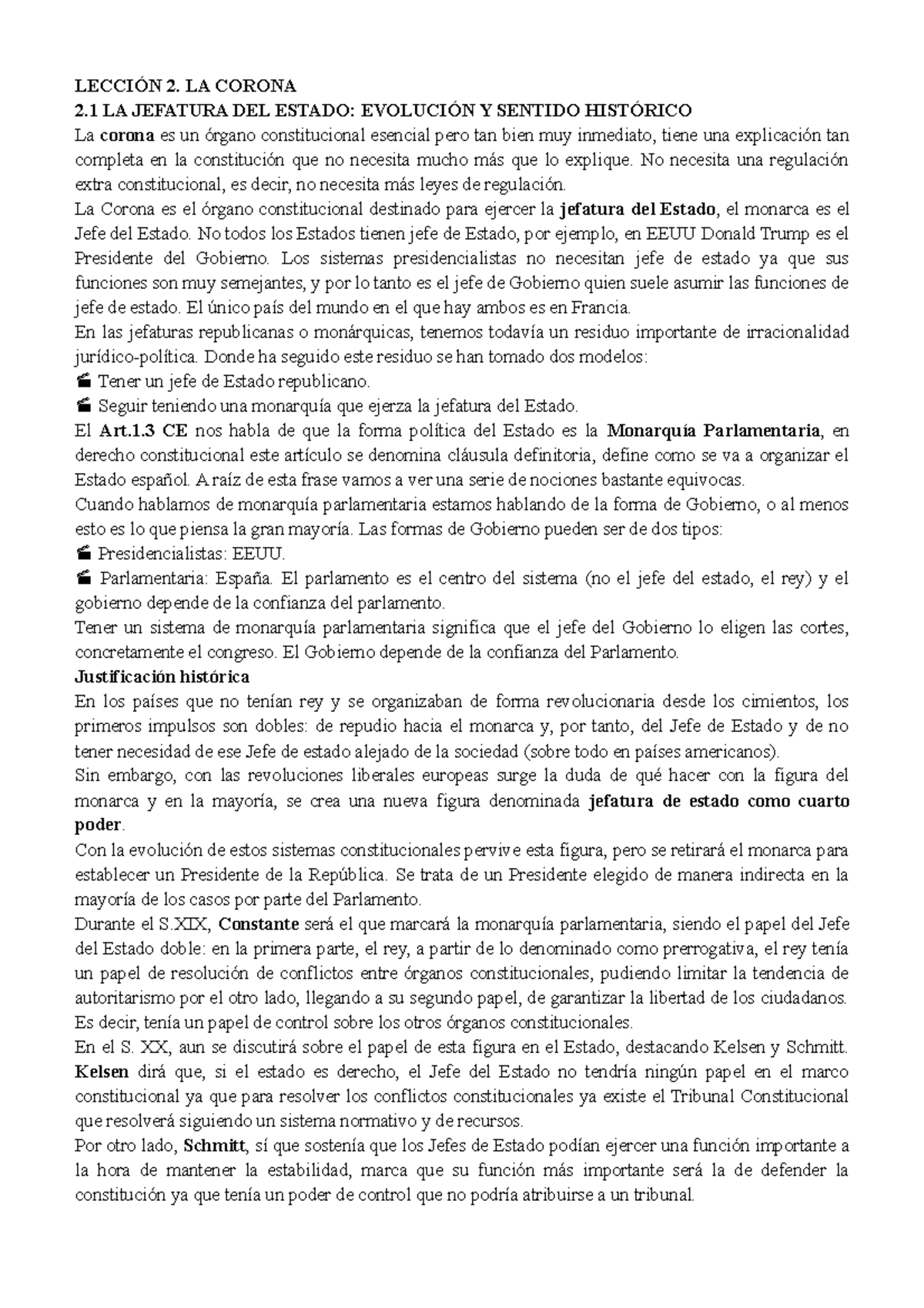 Lección 2 - Apuntes Tema 2 - LECCIÓN 2. LA CORONA 2 LA JEFATURA DEL ...