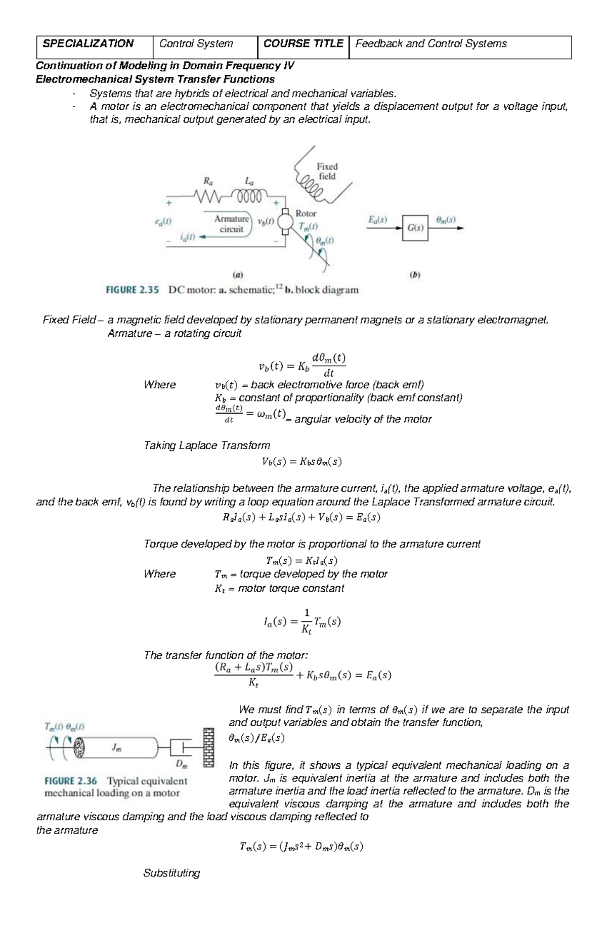 Modeling in the Frequency Domain V - SPECIALIZATION Control System ...