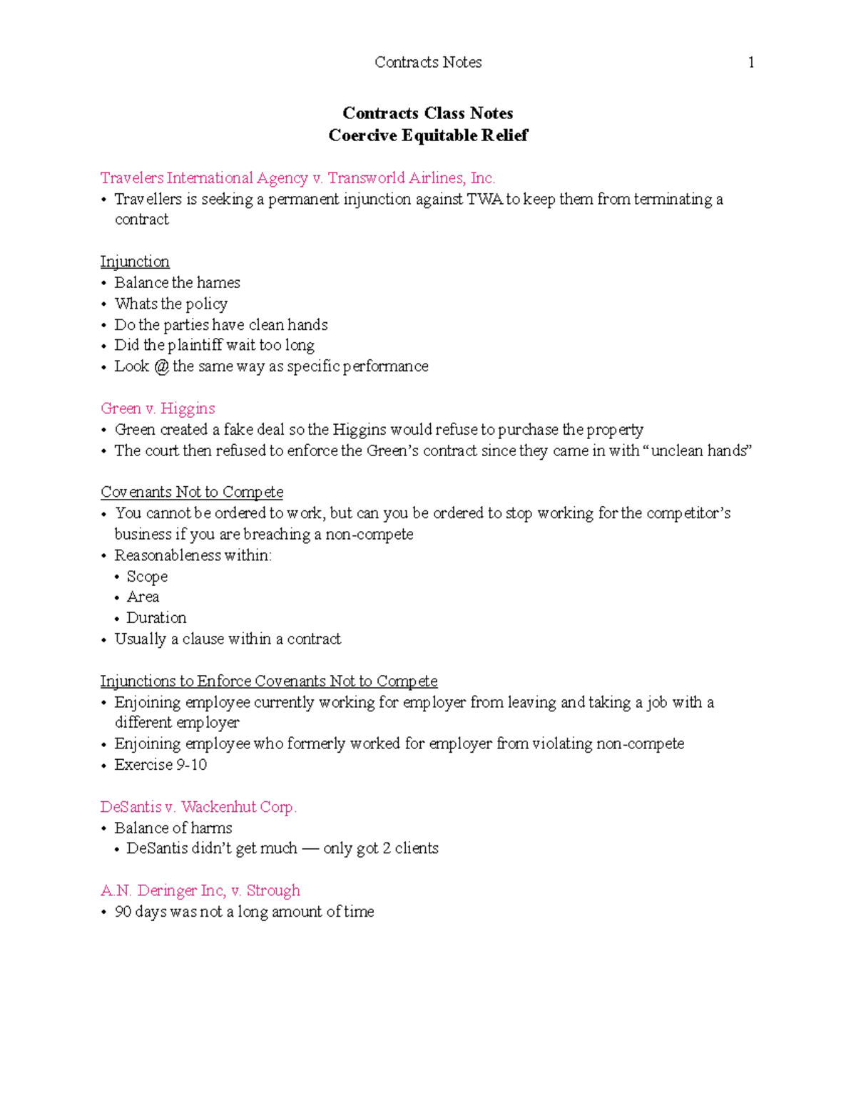 Coercive Equitable Relief Contracts Notes 1 Contracts Class Notes