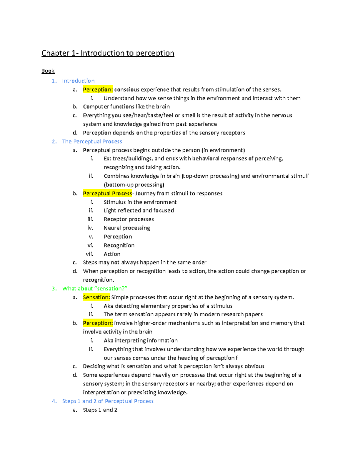 Perception Exam 1 - lecture notes for exam 1 - Chapter 1- Introduction ...