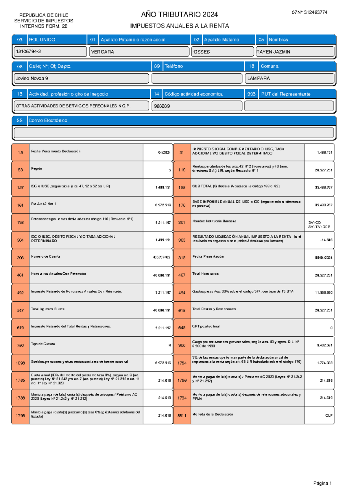 F22Compacto 18106794-2 2024 312463774 - REPUBLICA DE CHILE SERVICIO DE ...