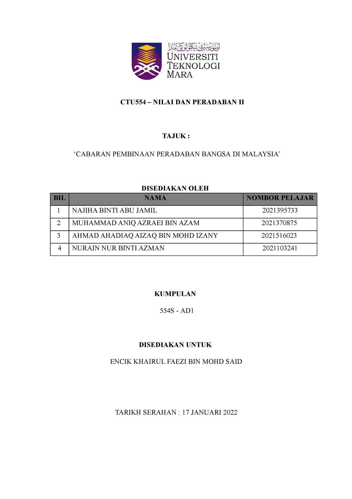 contoh assignment ctu554 uitm