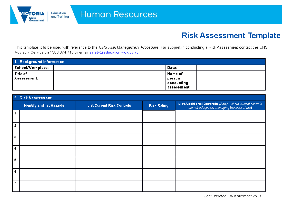 Riskassessmenttemplate - This template is to be used with reference to ...