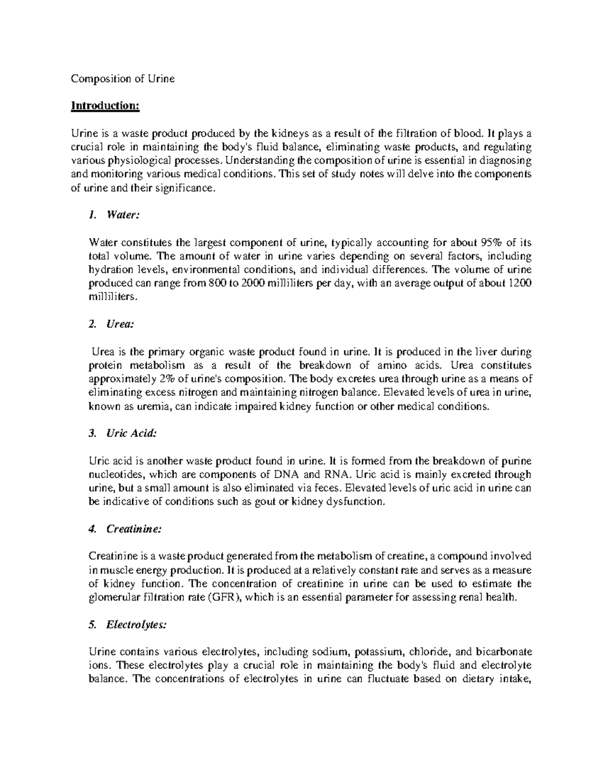 87 - Composition of Urine - Composition of Urine Introduction: Urine is ...