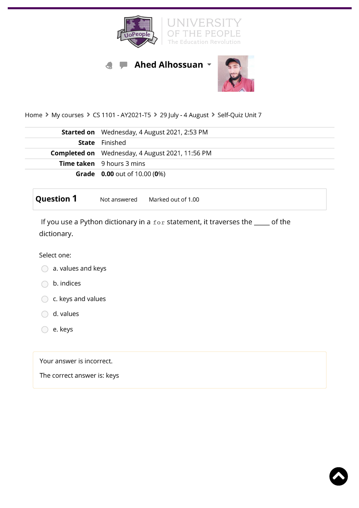 Self-Quiz Unit 7 Attempt Review - Started On Wednesday, 4 August 2021 ...