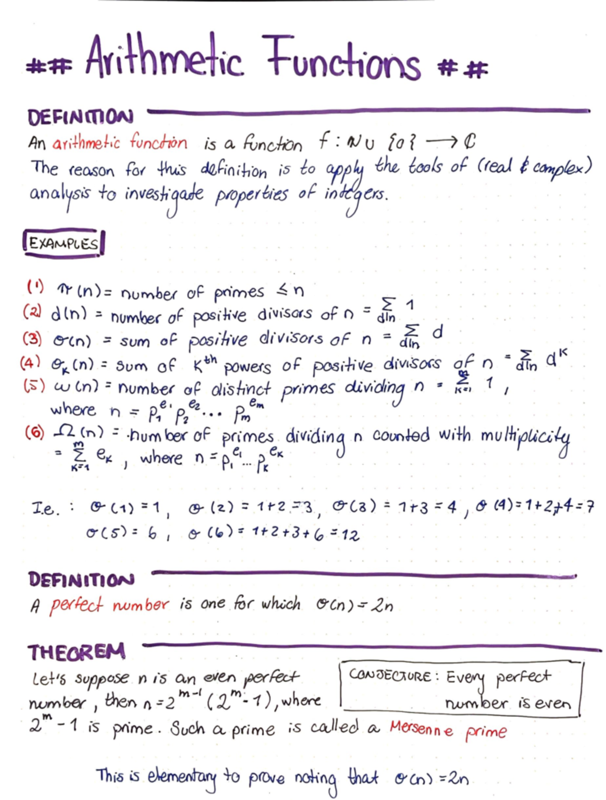 20. Arithmetic Functions - EXAMPLES 1 din s din (1) a (n)= number of ...