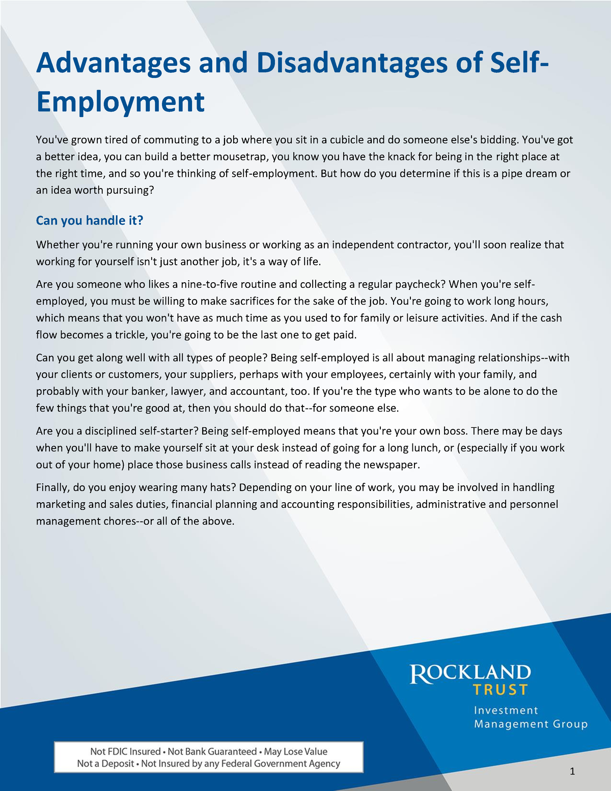 essay on disadvantages of self employment