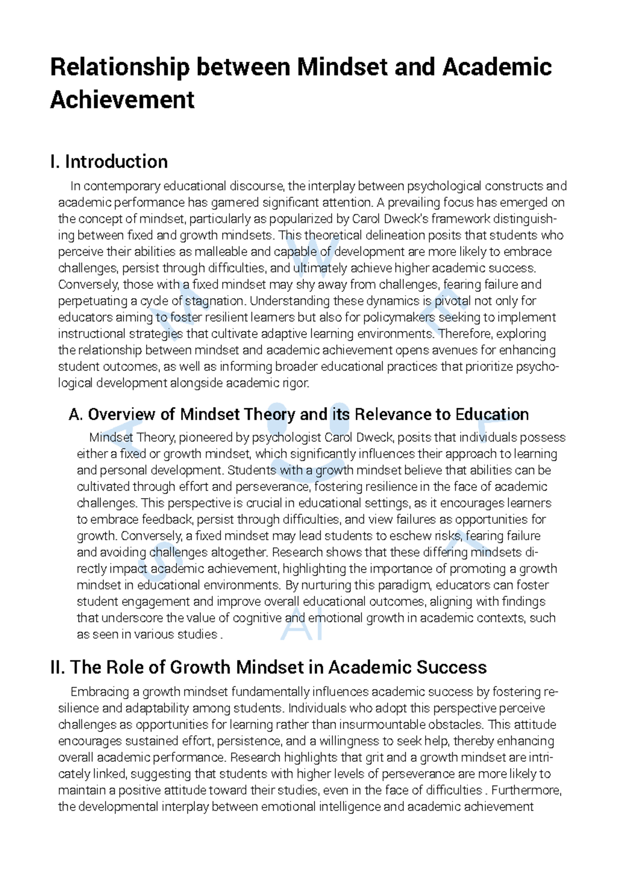 Relationship between mindset and academic achievement - Introduction In ...
