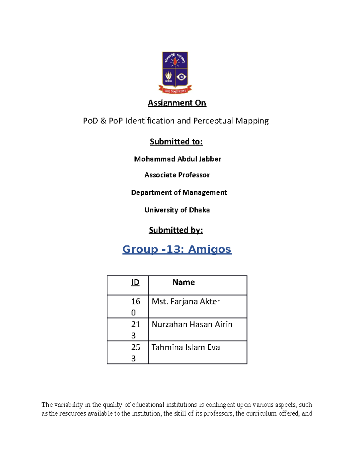 Po D^0Po P - Markrting Management Assignment - Assignment On PoD & PoP ...