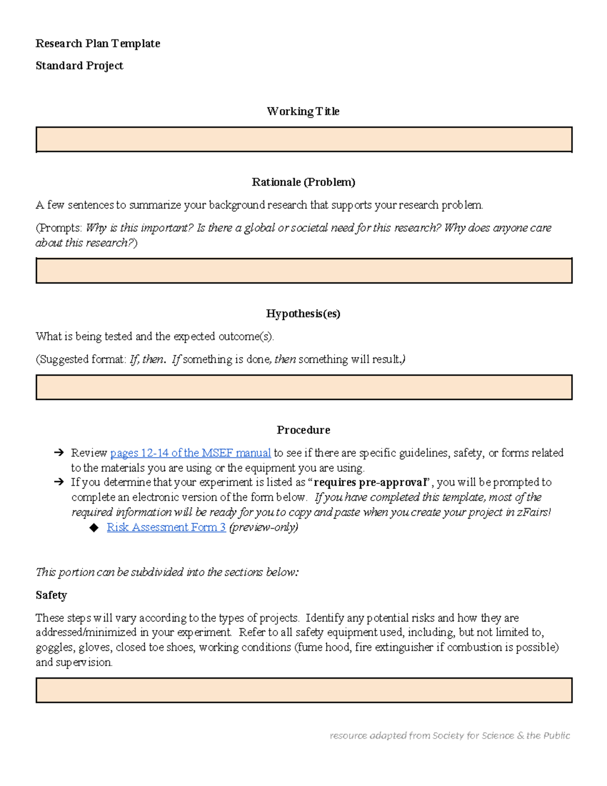 research plan example for science fair