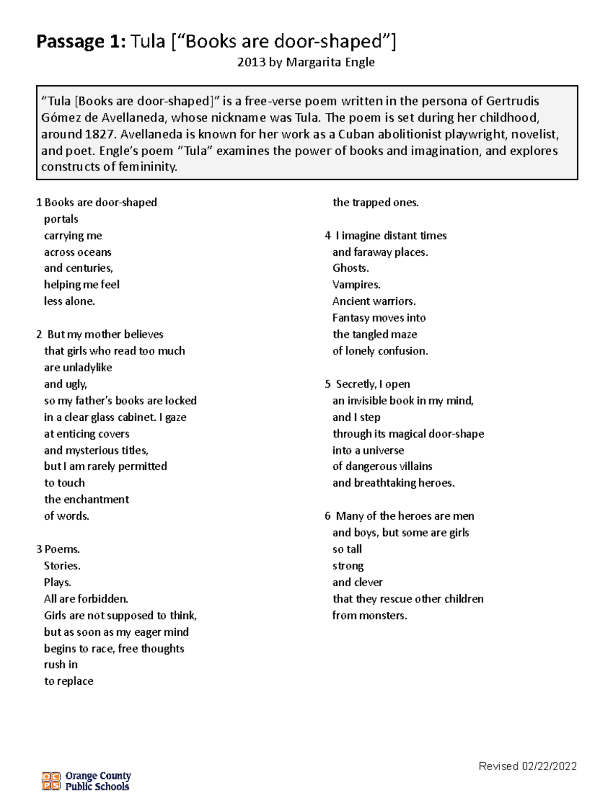 Grade 6 CRM 3.2 SBUA Passage Set Passage 1 Tula [“Books are door