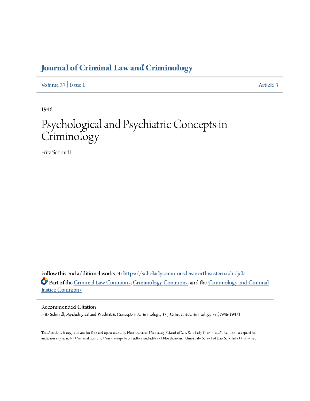Psychological and Psychiatric Concepts in Criminology Journal of