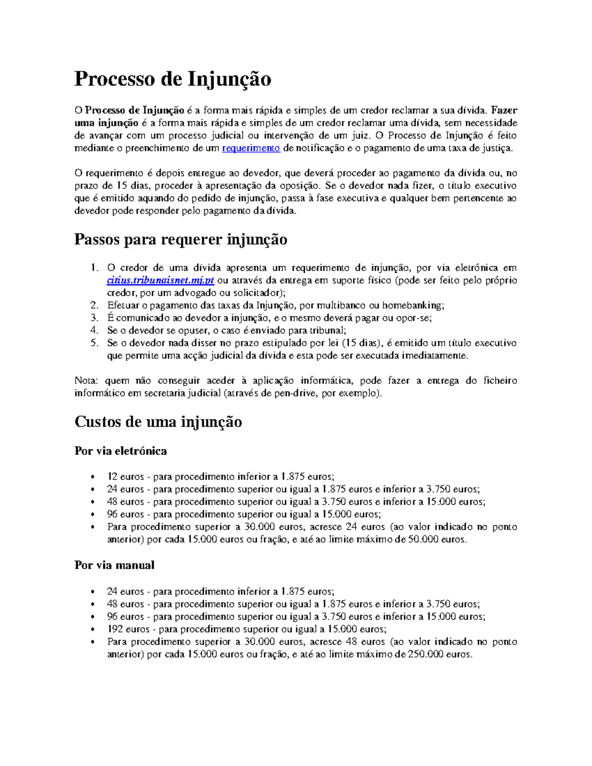 9 de Injunção 1 - Matéria da Aula - Processo de Injunção O Processo de ...