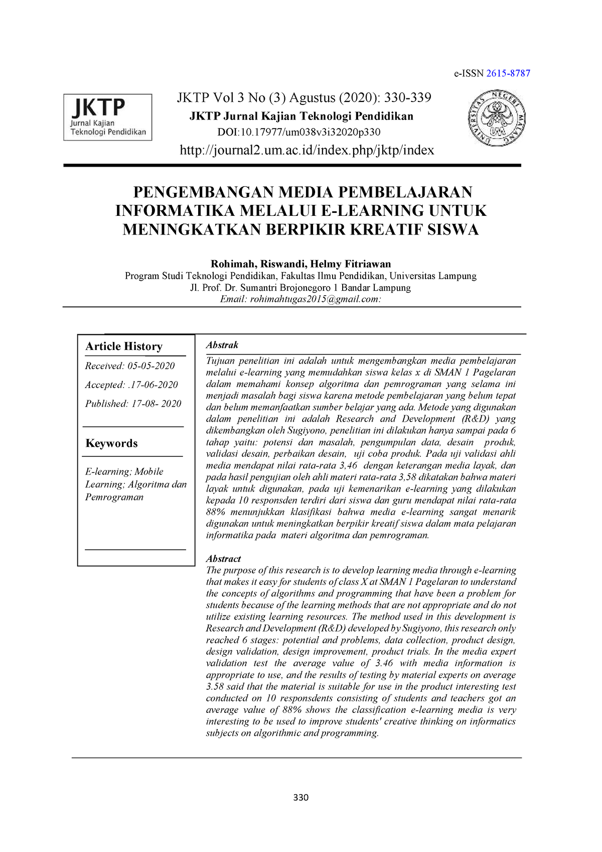 Pengembangan Media Pembelajaran Informatika Melalui E- Learning Untuk ...