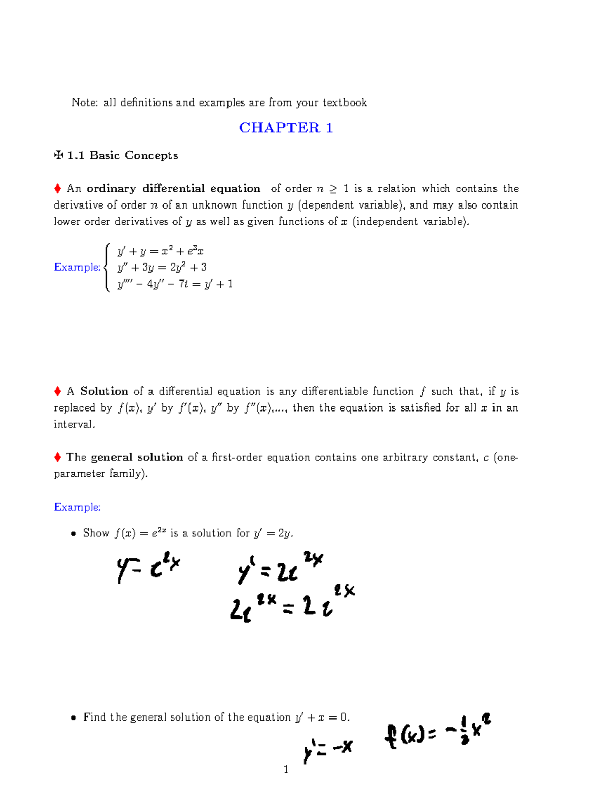 Week-1 Lecture Notes - Note: all definitions and examples are from your ...