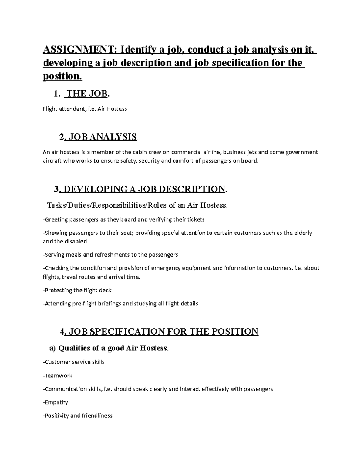 HTM 303 RESEARCH METHODS - ASSIGNMENT: Identify a job, conduct a job ...