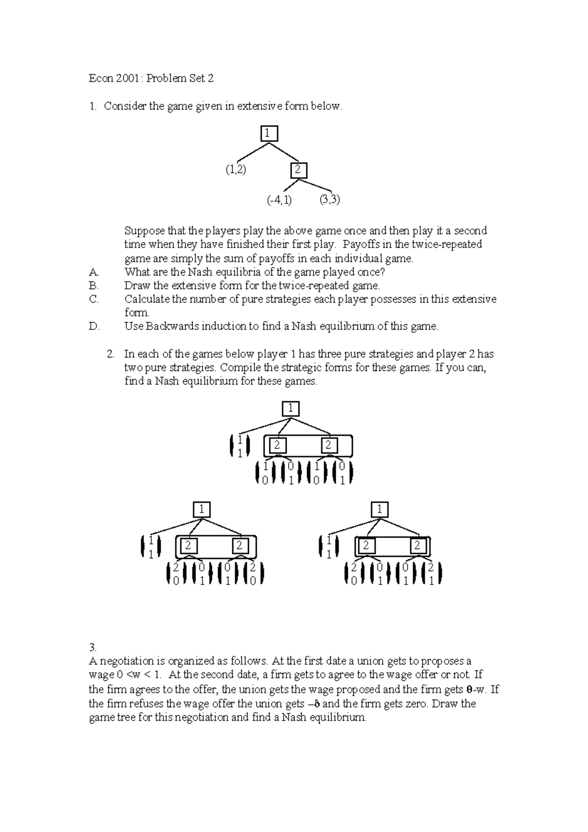 Problem Set 2 1 2 2 4 1 3 3 1 Suppose That The Players Play 