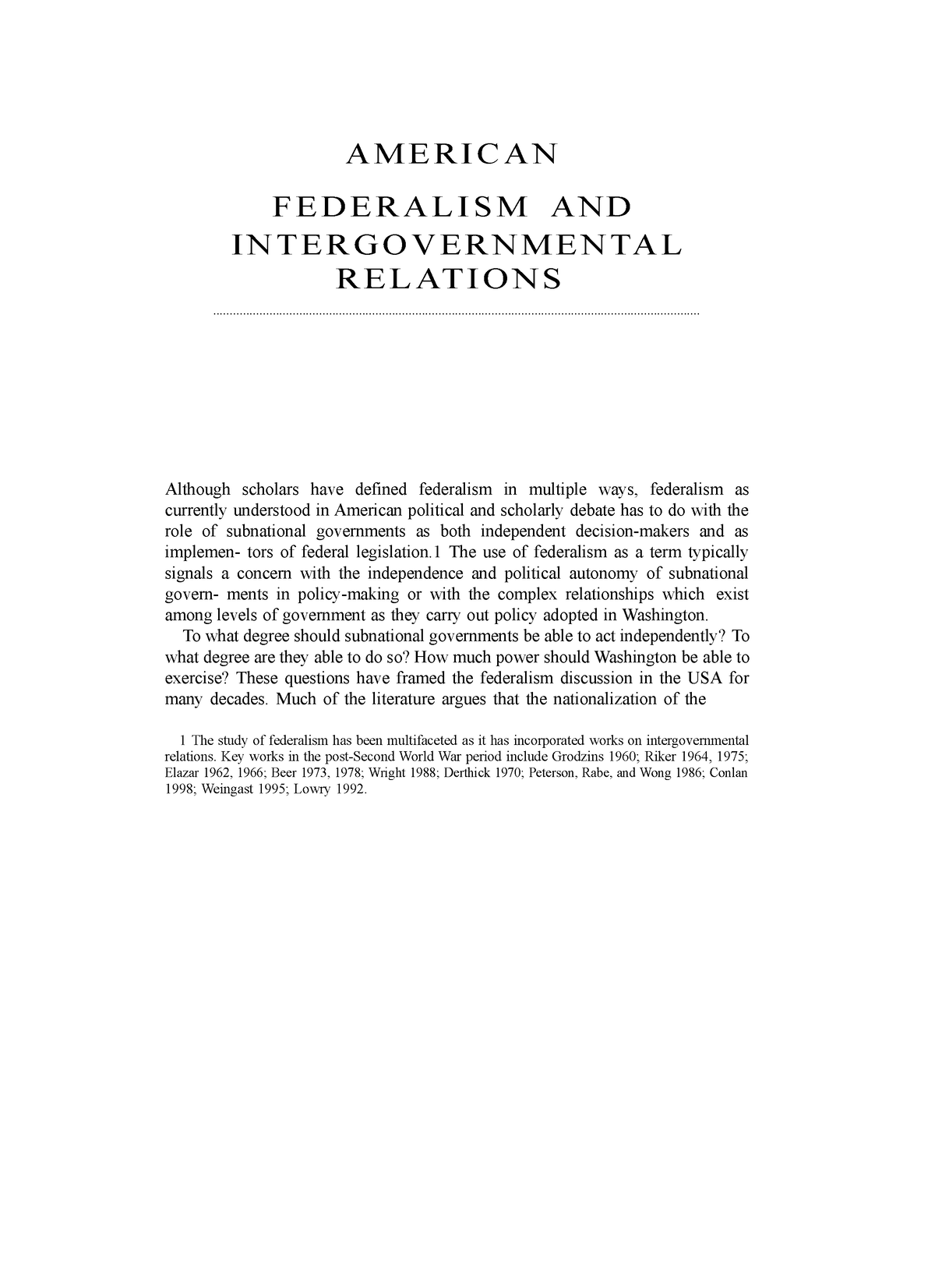 American Federalism - A M E R I C A N F E D E R A L I S M AND I N T E R ...