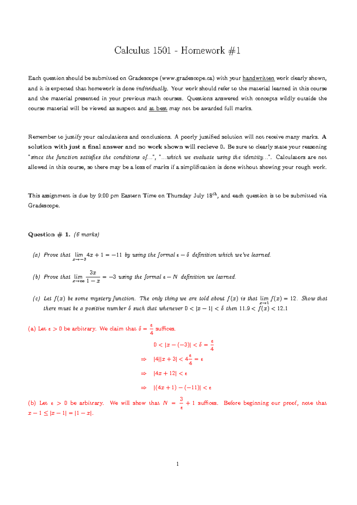 Calc 1501 (HW #1) (solutions) - Calculus 1501 - Homework Each question ...