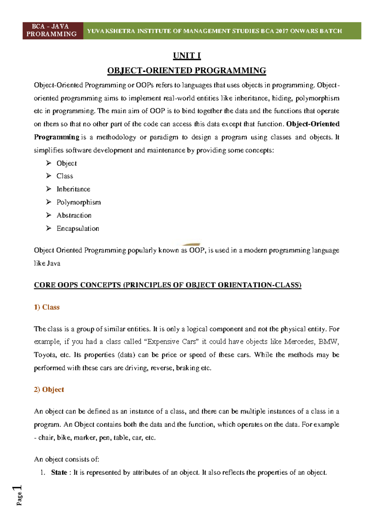 1 - java short note on object oriented programming - PRORAMMING ...