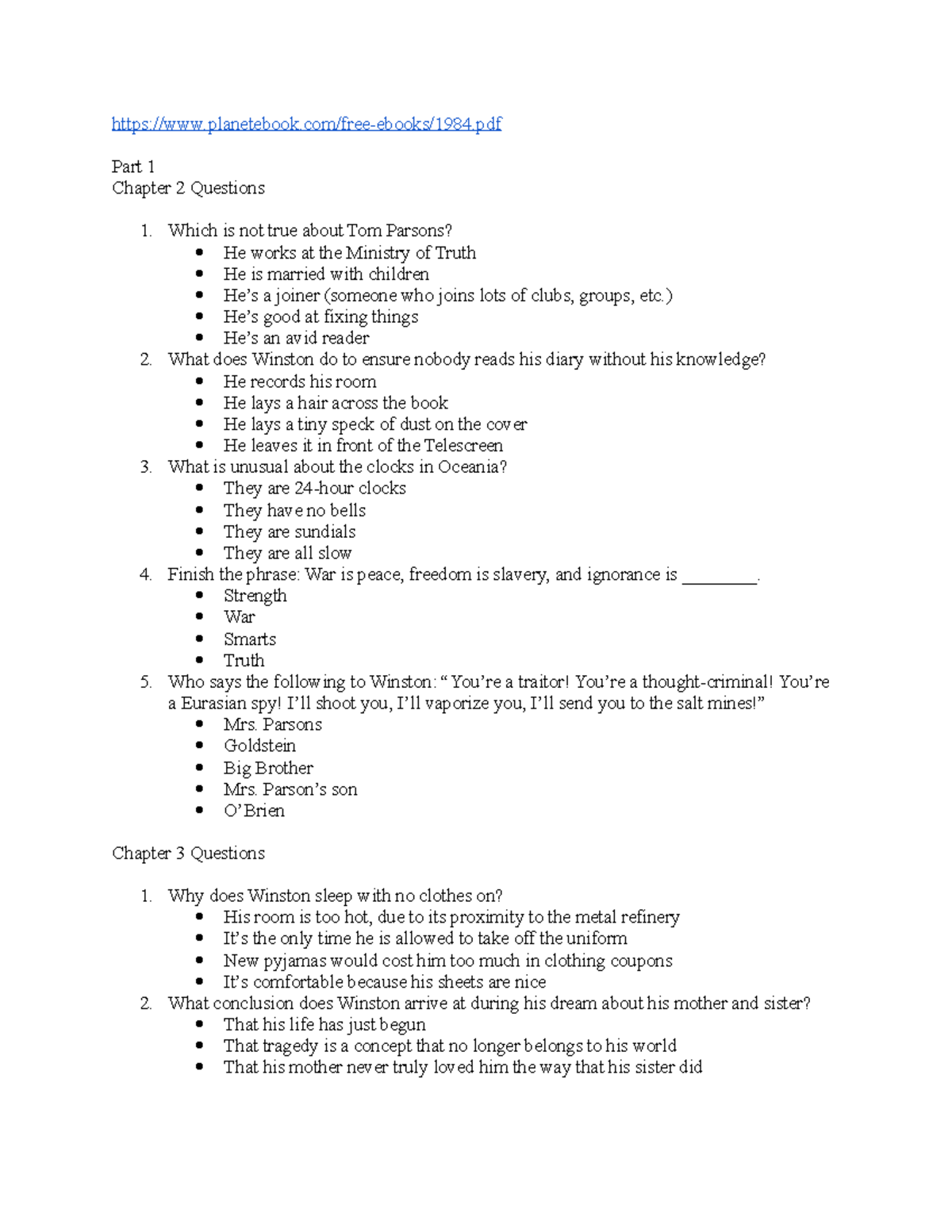 1984 Q's 1984 Questions Part 1