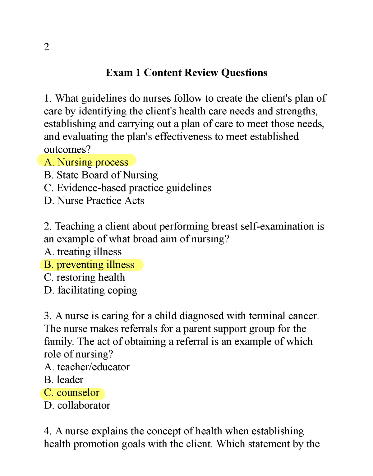 Exam 1 Review Questions - 2 Exam 1 Content Review Questions What ...