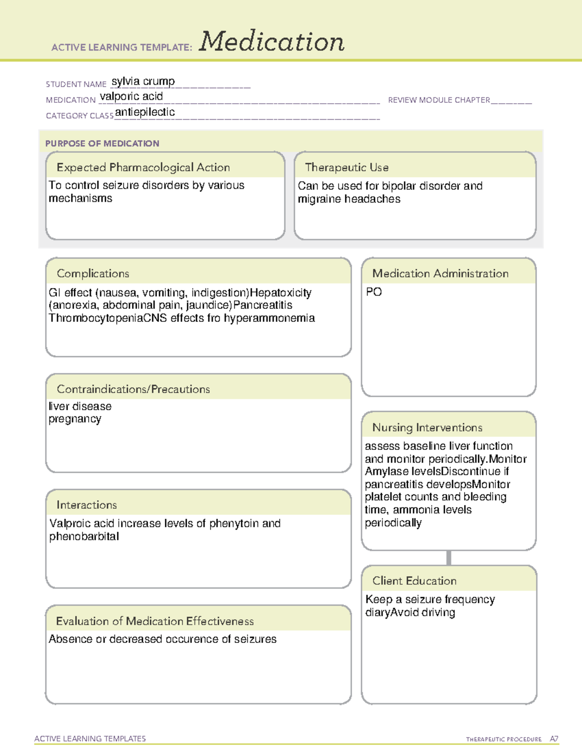 Valporic acid4 - clinical assignment - ACTIVE LEARNING TEMPLATES ...